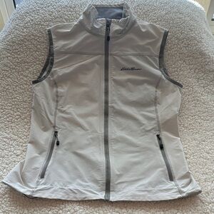 Eddie Bauer White Sleeveless Softshell Vest with Gray Trim